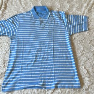 New Without Tag Weatherproof  Blue /White Stripe 100% Organic Cotton Polo Shirt